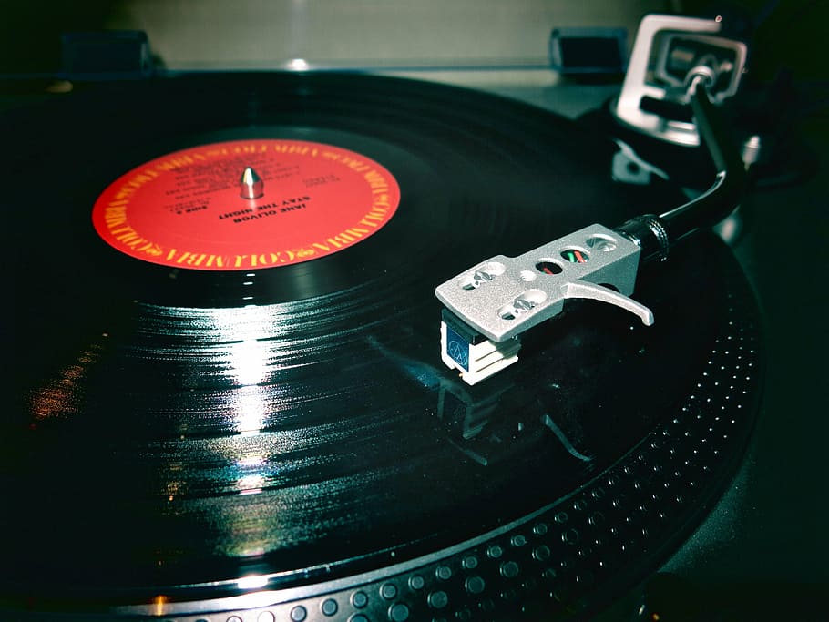 closeup photography of black turntable, phonograph, record, music, HD wallpaper
