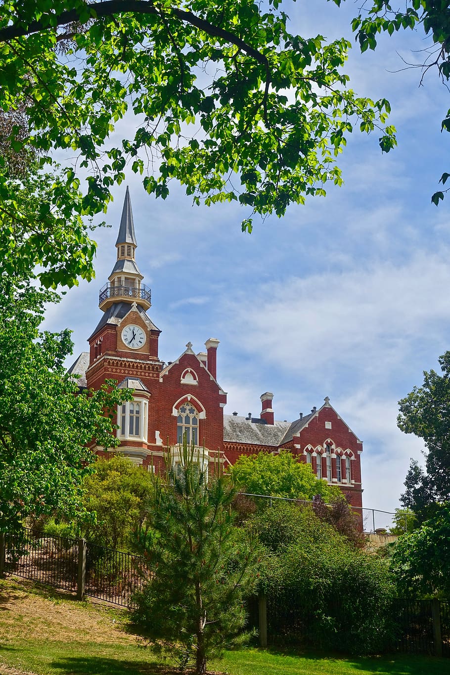 steeple, brick, red, clock, tower, mansion, architecture, historically HD wallpaper