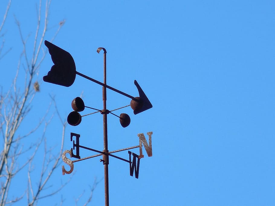 wind, weathervane, direction, metal, arrow, sky, north, south, HD wallpaper