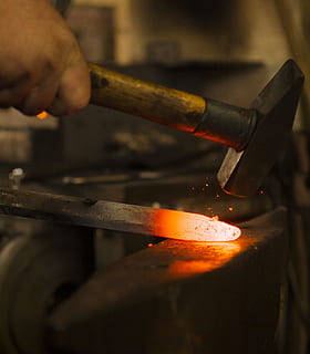 hammer and melted iron photo, forge, craft, anvil, human hand HD wallpaper