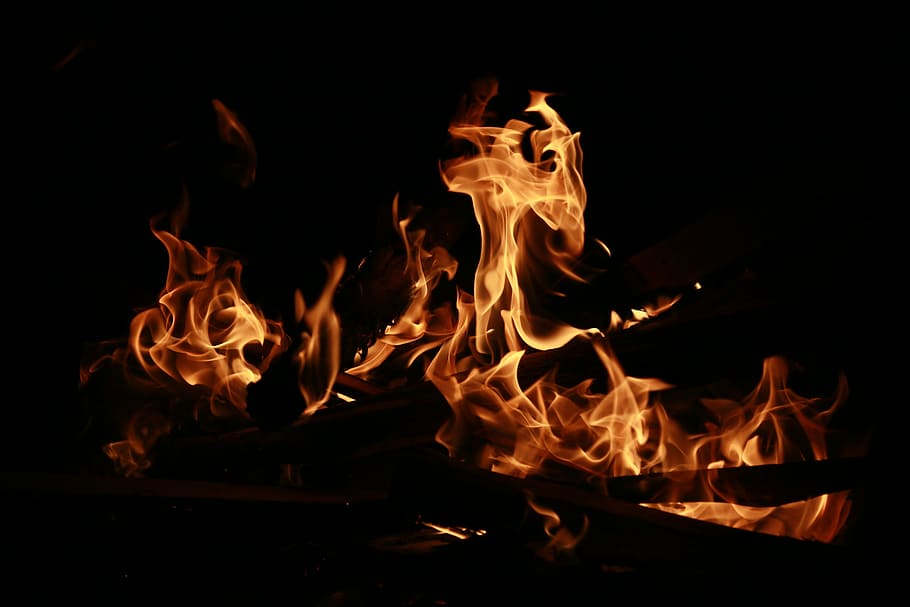 bonfire during night, dark, flame, hot, light, burn, burning HD wallpaper