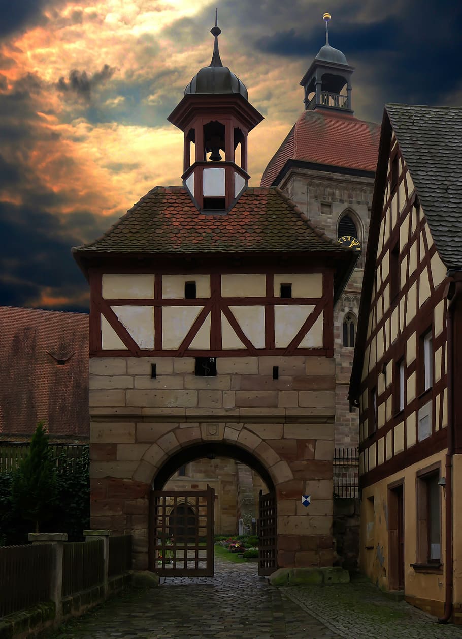 brown gateway tower near house, middle ages, historically, old town HD wallpaper