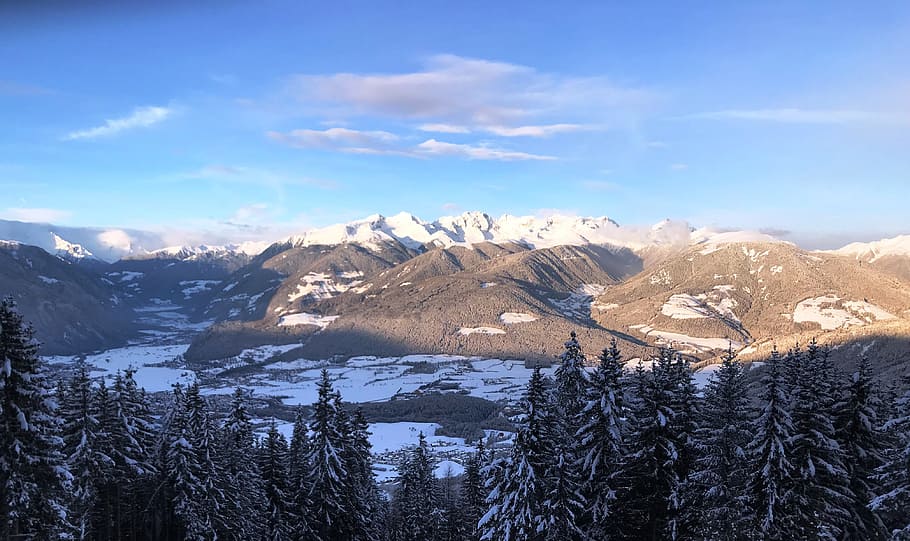 winter, mountains, heaven, view, snow, forest, trees, cold temperature HD wallpaper