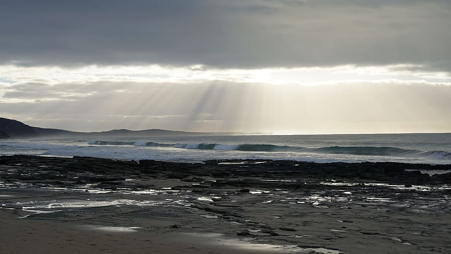 sky, sea, seaside, cloud, ray, sun ray, ocean, cloud - sky HD wallpaper