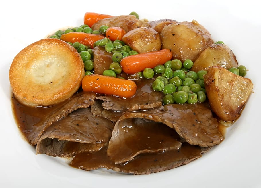 steak with potato and carrot, Abstract, Beef, Britain, British HD wallpaper