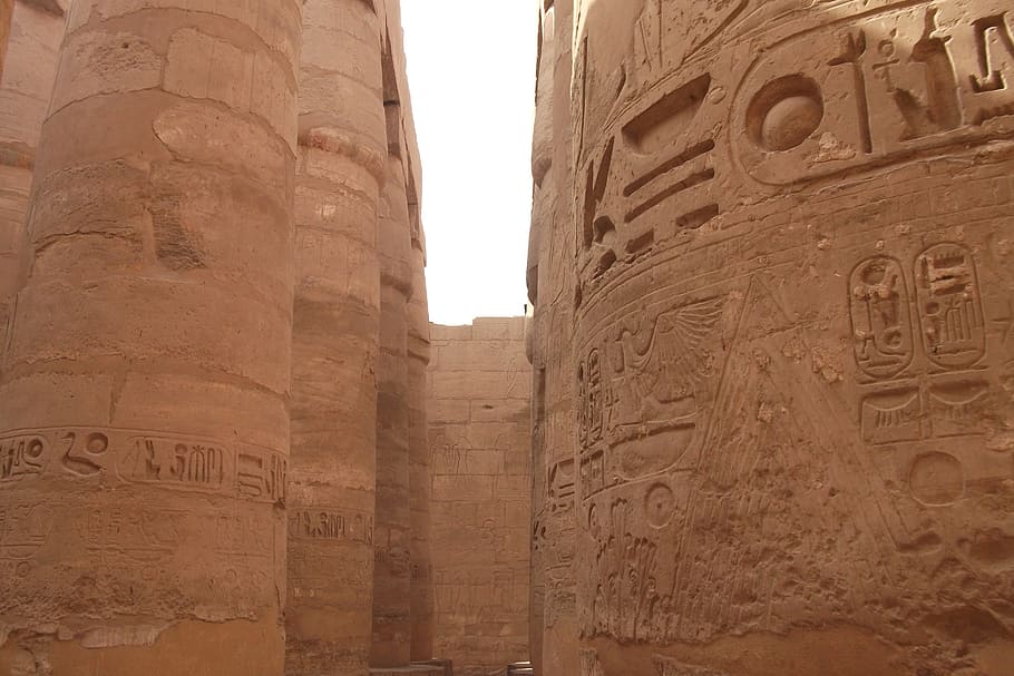 egypt, old, imposing, stone, columnar temple, historically HD wallpaper