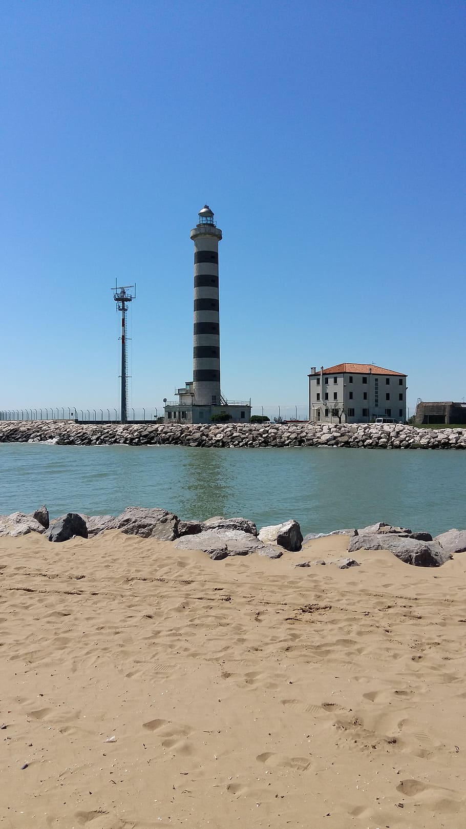 lighthouse, jesolo, beach, sea, built structure, sky, architecture HD wallpaper