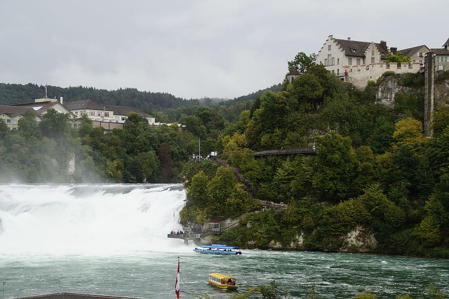 rhine falls, switzerland, schaffhausen, waterfall, water mass