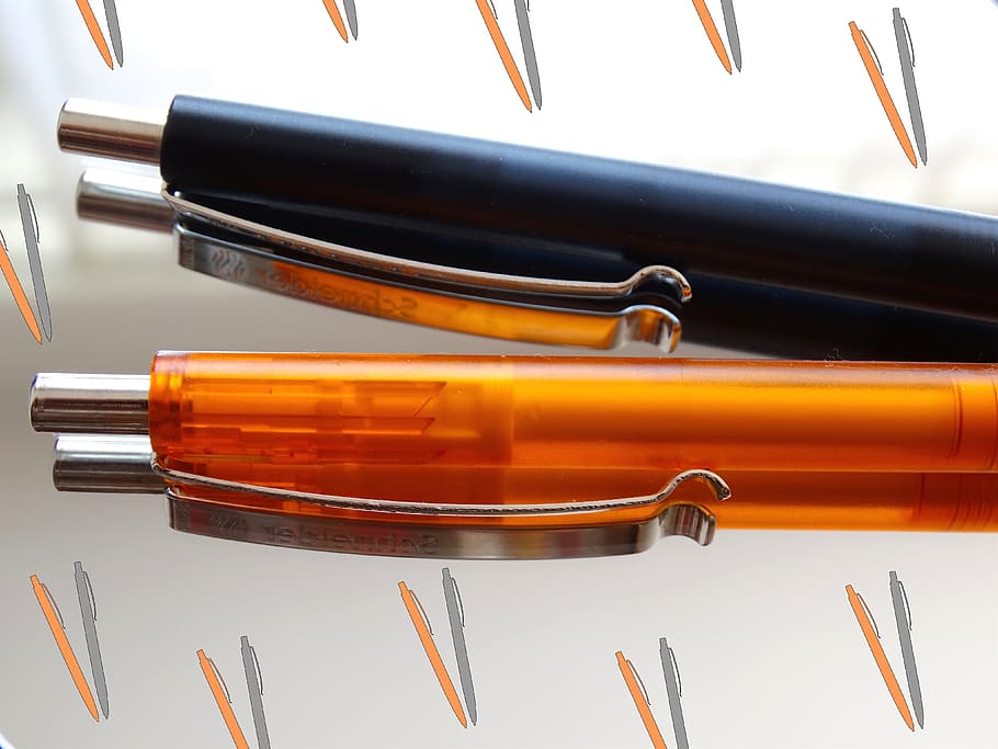 Schreiber, Pen, Clip, Writing Implement, orange, black, mirror effect HD wallpaper