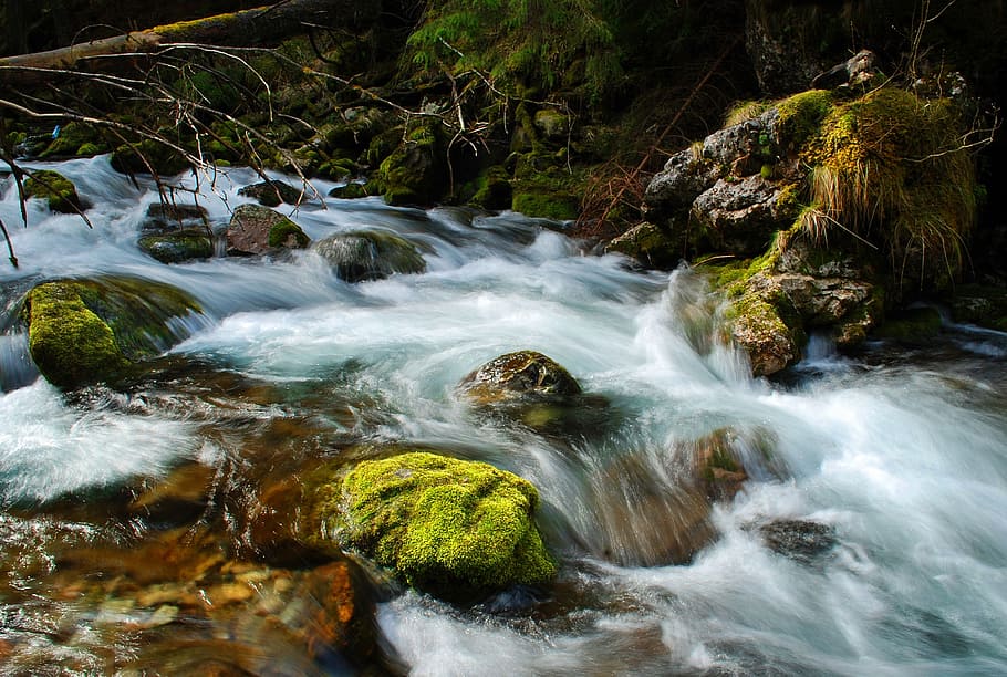 time-lapse photography of stream, torrent, river, tatry, poland HD wallpaper