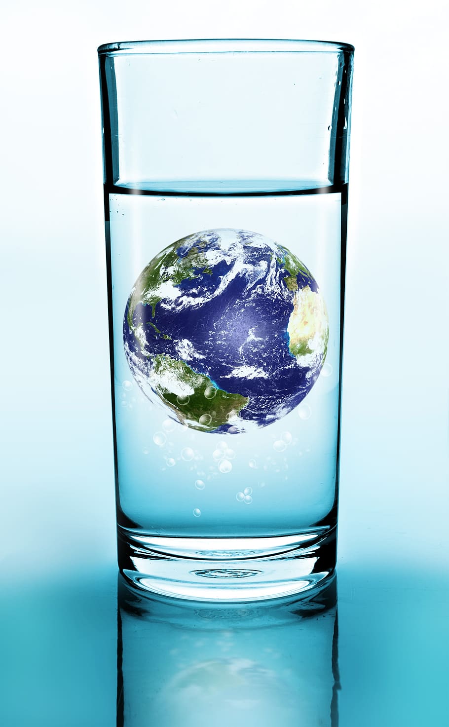 clear drinking glass with globe inside illustration, water, earth