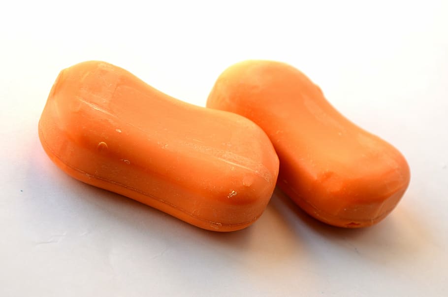 two orange soaps, curd soap, bathing, cleaning, hygiene, washing HD wallpaper