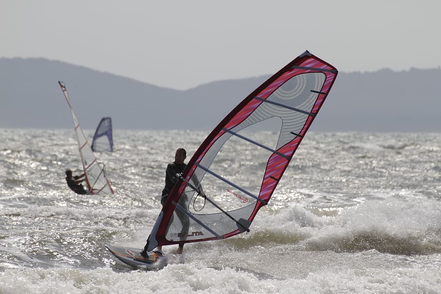 Windsurfing, Sea, Waves, sport, outdoors, no people, nature HD wallpaper