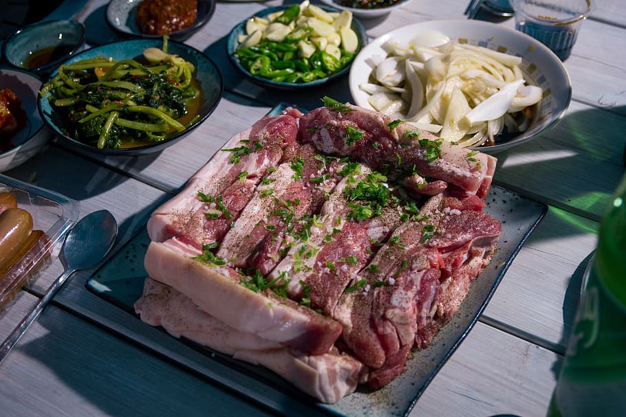 pork, meat, grilled, kimchi, republic of korea, korean, delicious HD wallpaper