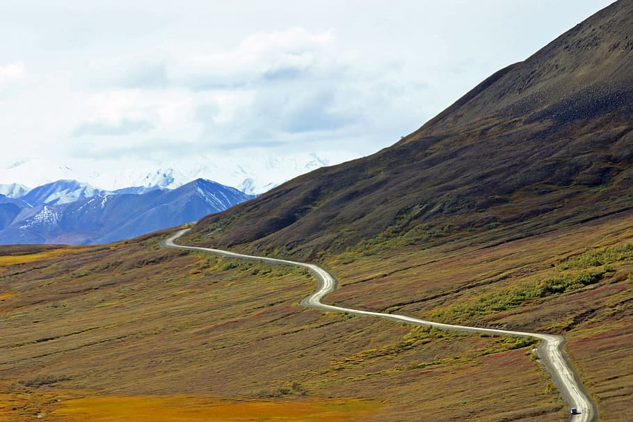 Alaska, Denali, Wilderness, Mountains, nature, landscape, road, HD wallpaper