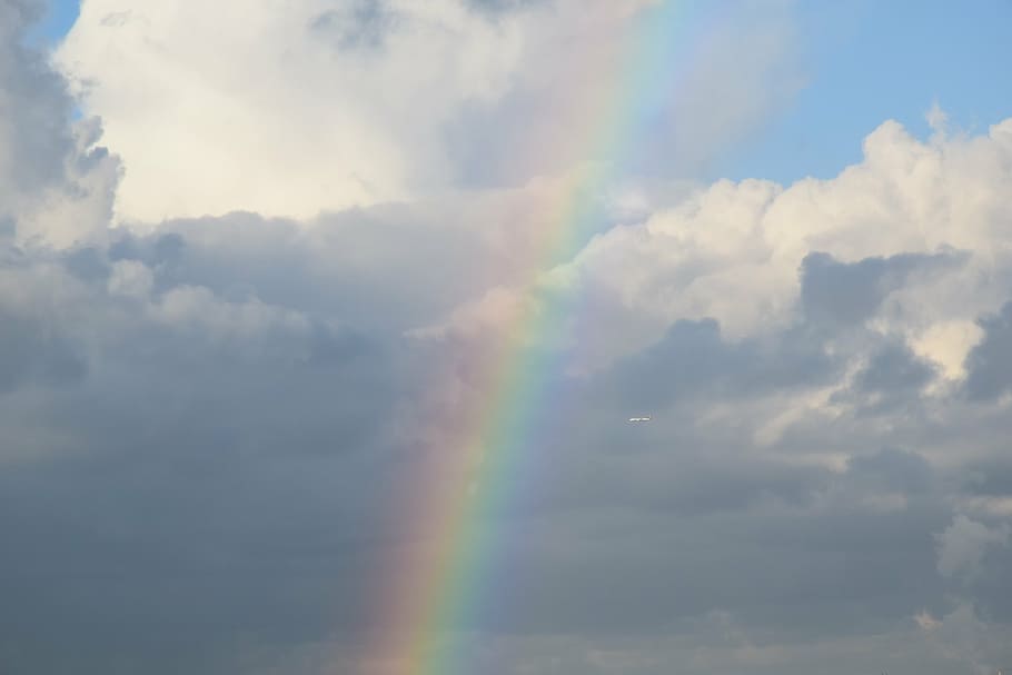 rainbow during daytime, nice, horizon, nature, background, cloudy sky HD wallpaper