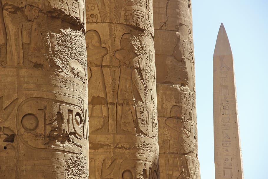 photo of brown pillars with hieroglyphs, egypt, columns, luxor HD wallpaper