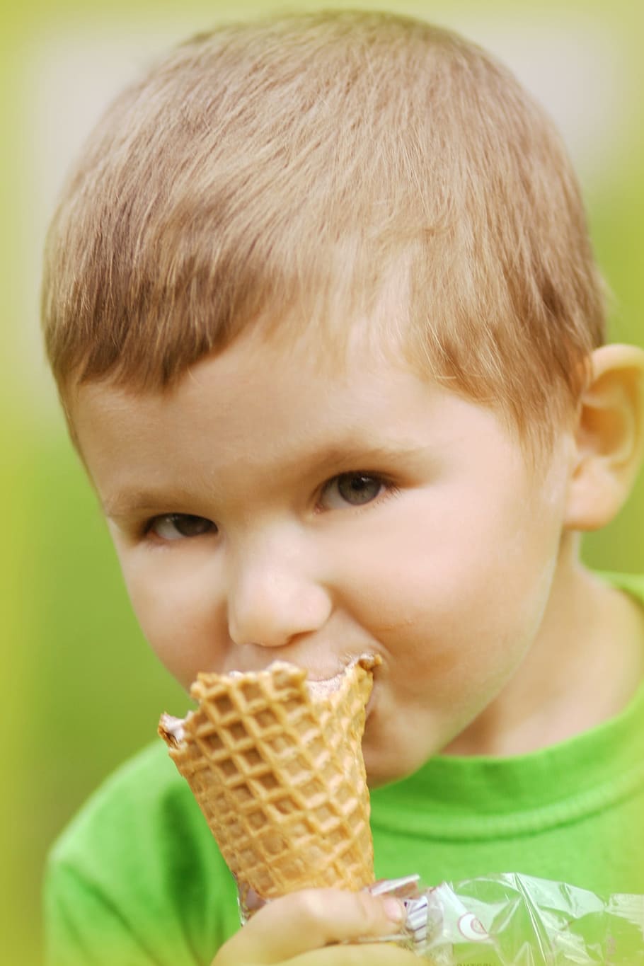 boy biting ice cream cone, taste, joy, bully, childhood, boys