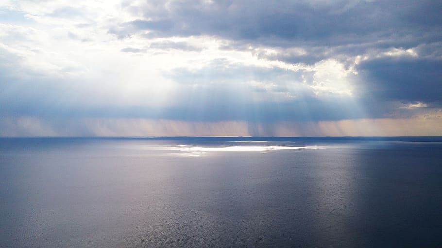 sea, nature, sky, water, blue, calm, clouds, natural, ocean, outdoor HD wallpaper