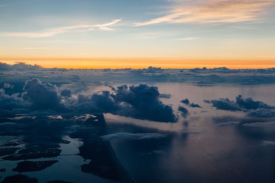 cloudy sky at daytime, dawn, dusk, nature, ocean, outdoors HD wallpaper