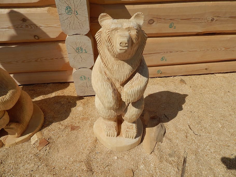 statuette, bear, pine, art and craft, creativity, sunlight HD wallpaper