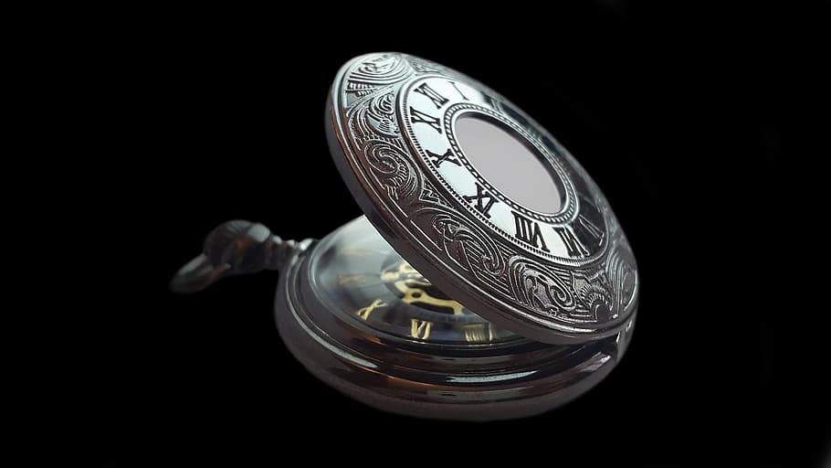 silver-colored pocket watch, clock, time, old, nostalgia, antique HD wallpaper