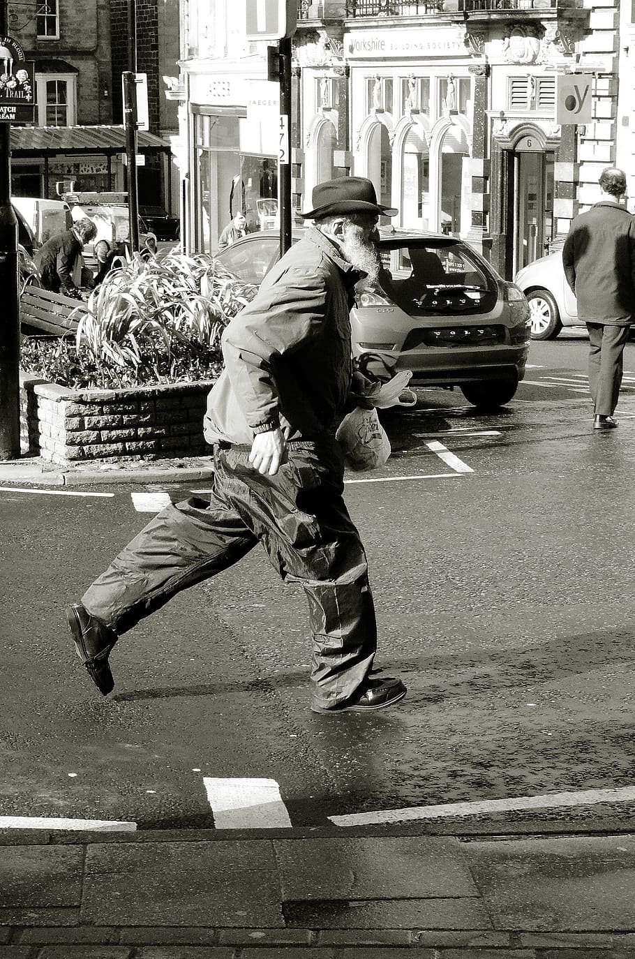 Man, People, Old, Black, Black, White, running, city, time HD wallpaper