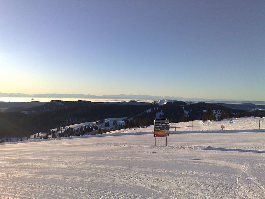 winter, ski run, snow, mountain, cold temperature, sky, copy space HD wallpaper