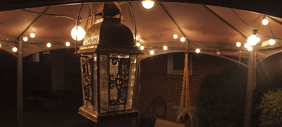 lantern, gazebo, low light, outside, night, night time, fall HD wallpaper