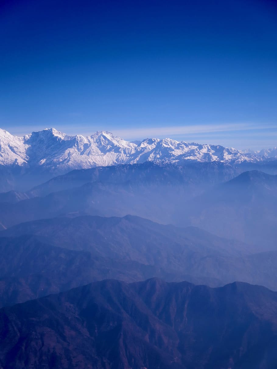 landscape photography of mountains, aerial view photography of mountains under sunny sky HD wallpaper