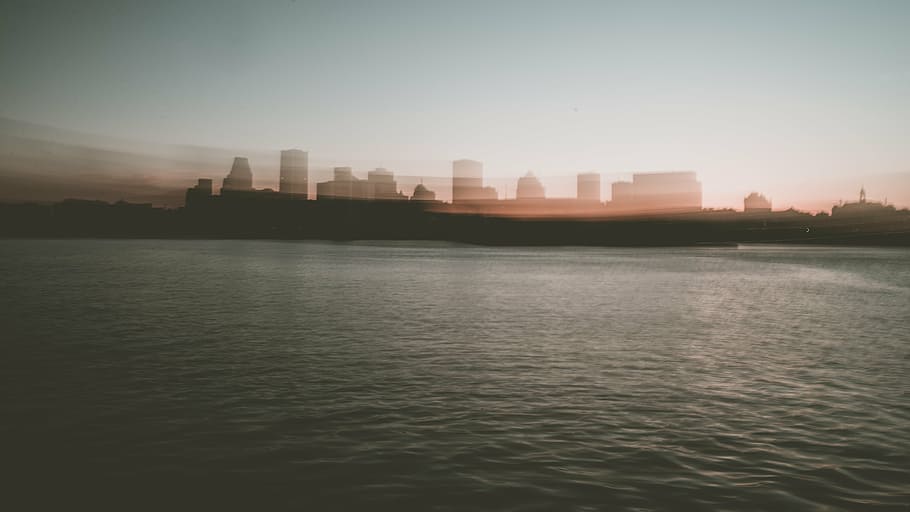 silhouette of buildings near body of water, architecture, infrastructure HD wallpaper