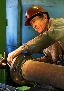 man wearing brown hard helmet, work, industry, one, hard labour HD wallpaper