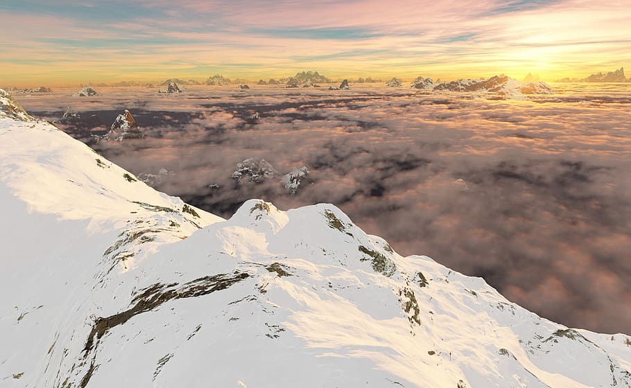 slope, mountain, landscape, sky, travel, outdoor, snow, scenery HD wallpaper