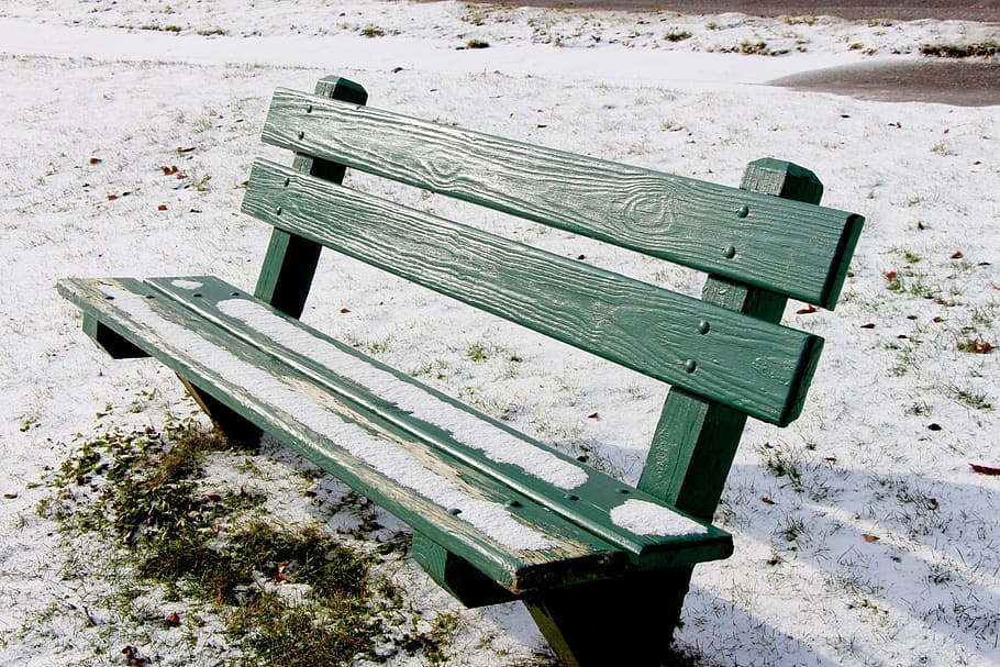 winter, snow, cold, ice, empty, bench, wooden bench, lonely HD wallpaper