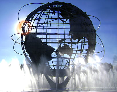 brown steel ball decor, unisphere, sun, corona, park, nature HD wallpaper