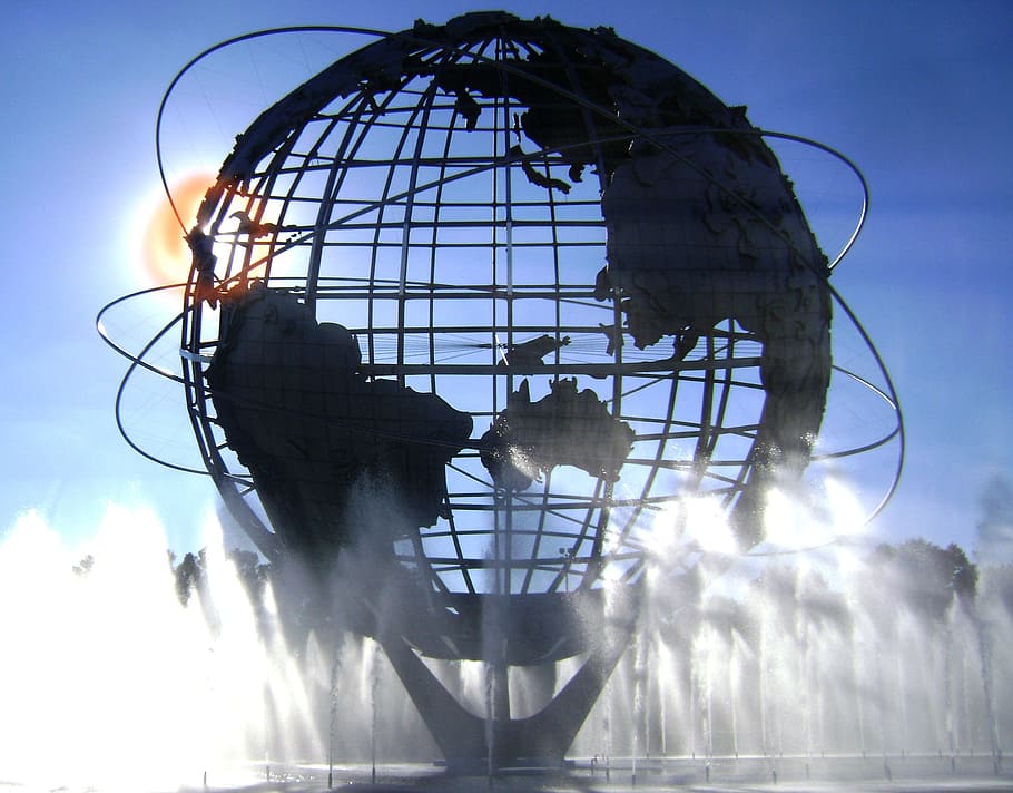 brown steel ball decor, unisphere, sun, corona, park, nature HD wallpaper