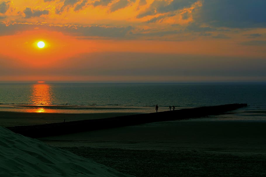 Sunset, Mirroring, Sea, abendstimmung, horizon, beach, clouds, HD wallpaper