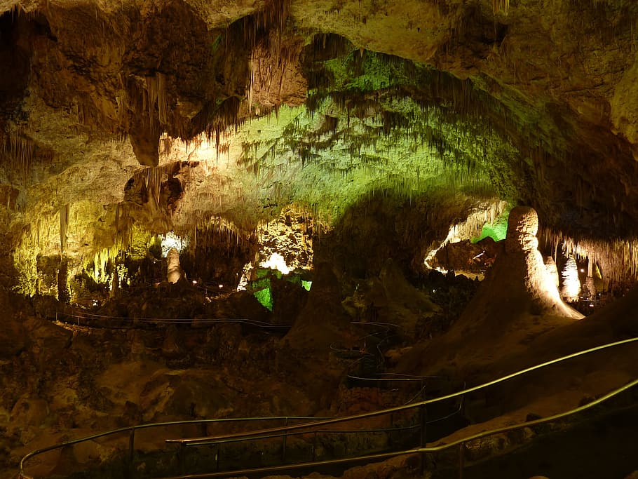 carlsbad, carlsbad caverns, stalactite cave, stalactites, stalagmites, HD wallpaper