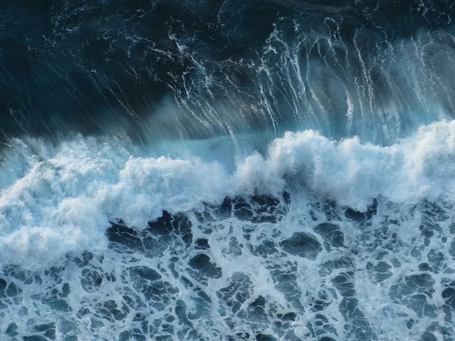 water waves, sea, surf, swell, foam, spray, nature, power, blue HD wallpaper
