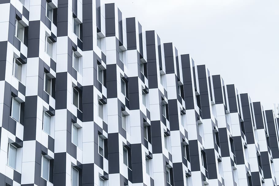 architecture, building, glass, pattern, perspective, windows HD wallpaper