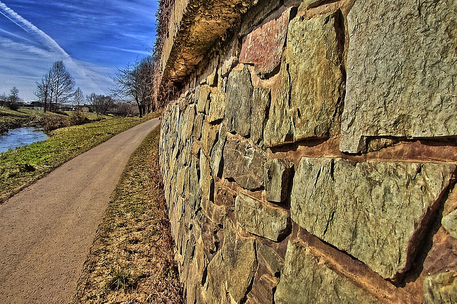 stone wall, away, bach, hdr image, tree, no people, nature HD wallpaper