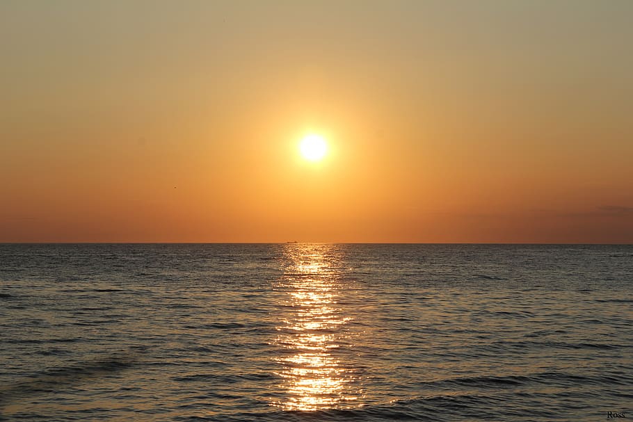 calm body of water during golden hour, sunset, sea, horizon HD wallpaper