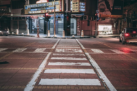 turned on building, untitled, crosswalk, street, road, intersection HD wallpaper