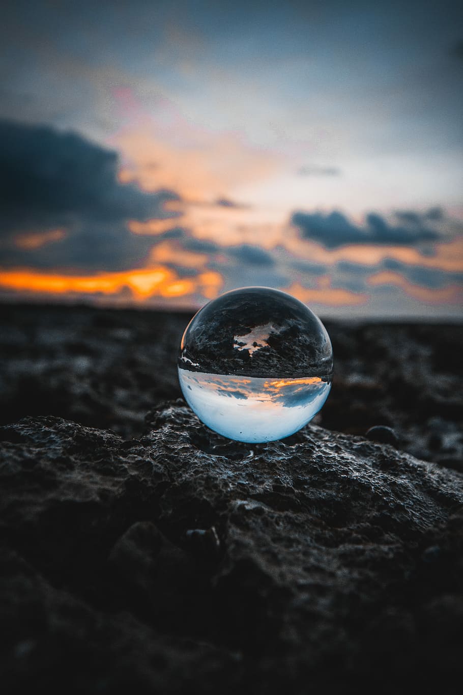 marble toy, mirror ball on stone during golden hour, glass, globe, HD wallpaper
