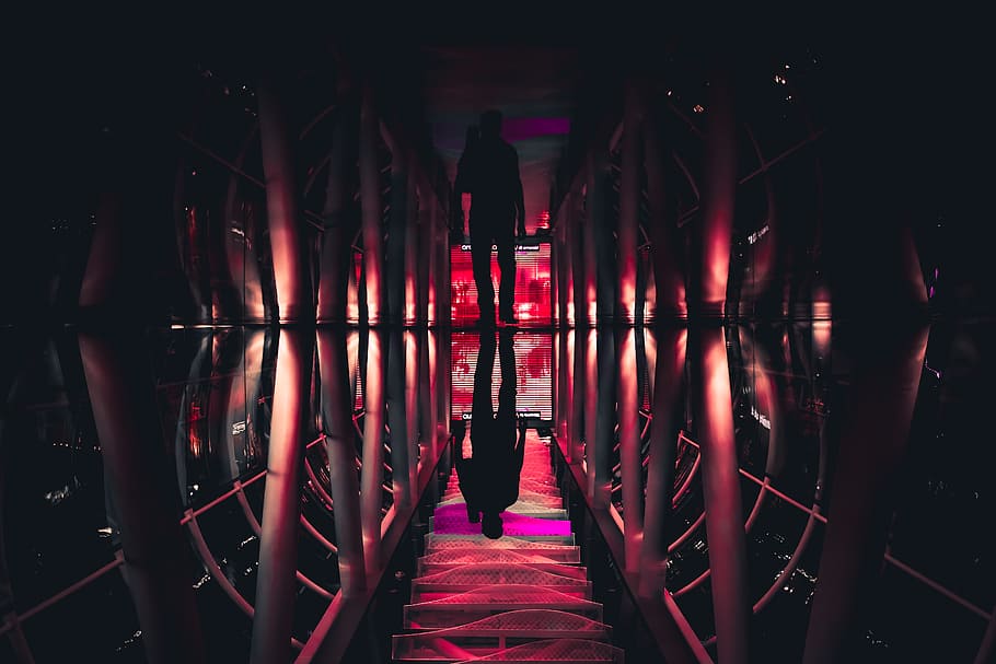 man walking in pathway, silhouette photo of person, Reflections HD wallpaper