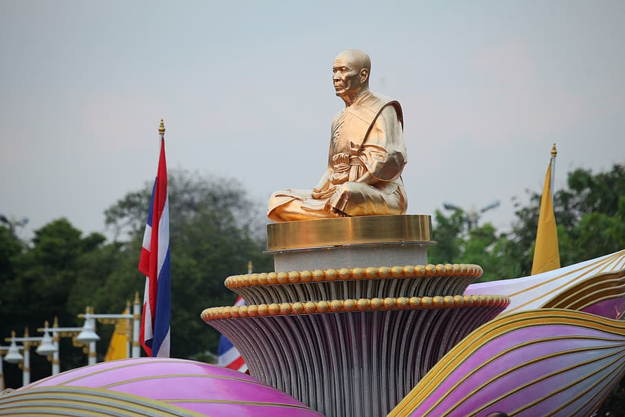 buddha, gold, monk, statue, thailand, wat, phra dhammakaya HD wallpaper