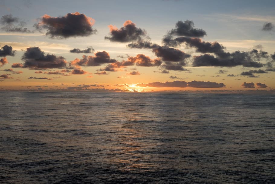 Sunset, Sea, Ocean, nature, cloud - Sky, water, dusk, scenics HD wallpaper