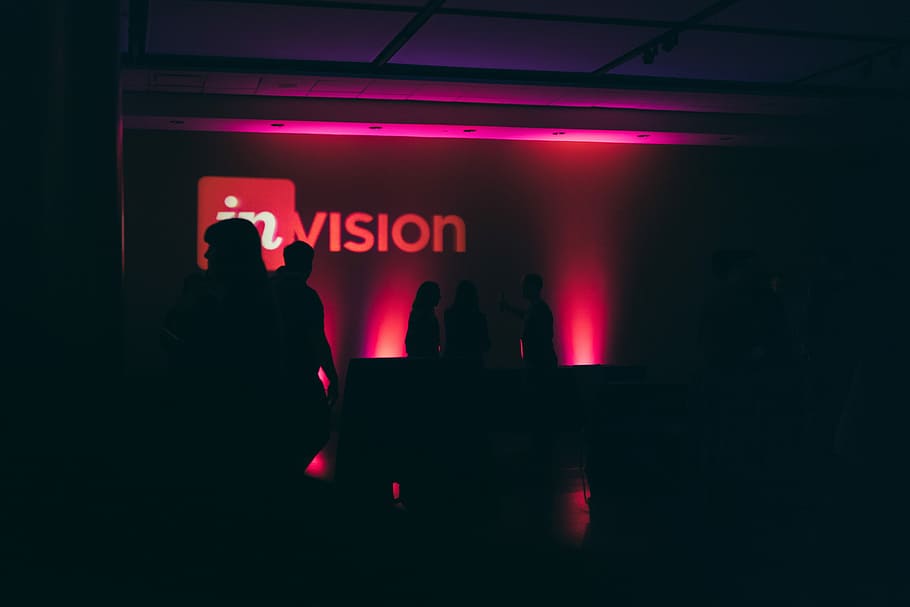 people inside dark room, invision, neon, pink, crowd, illuminated HD wallpaper