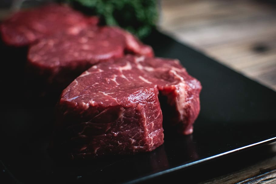 Raw beef steaks, close up, meat, paleo, wood, food, sirloin Steak, HD wallpaper