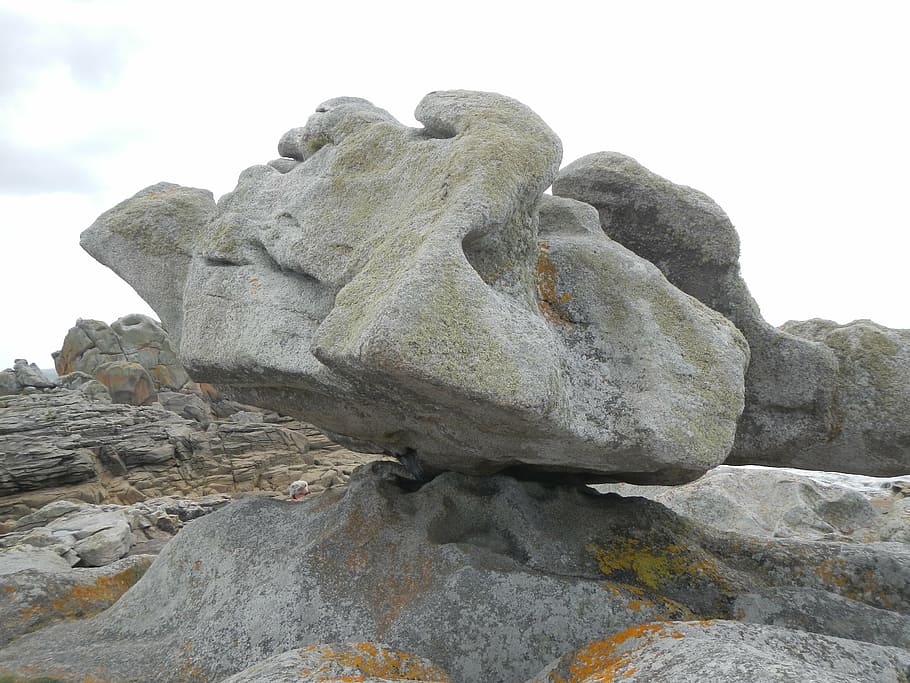 brittany, rock, stone, granite, solid, rock - object, sky, nature HD wallpaper